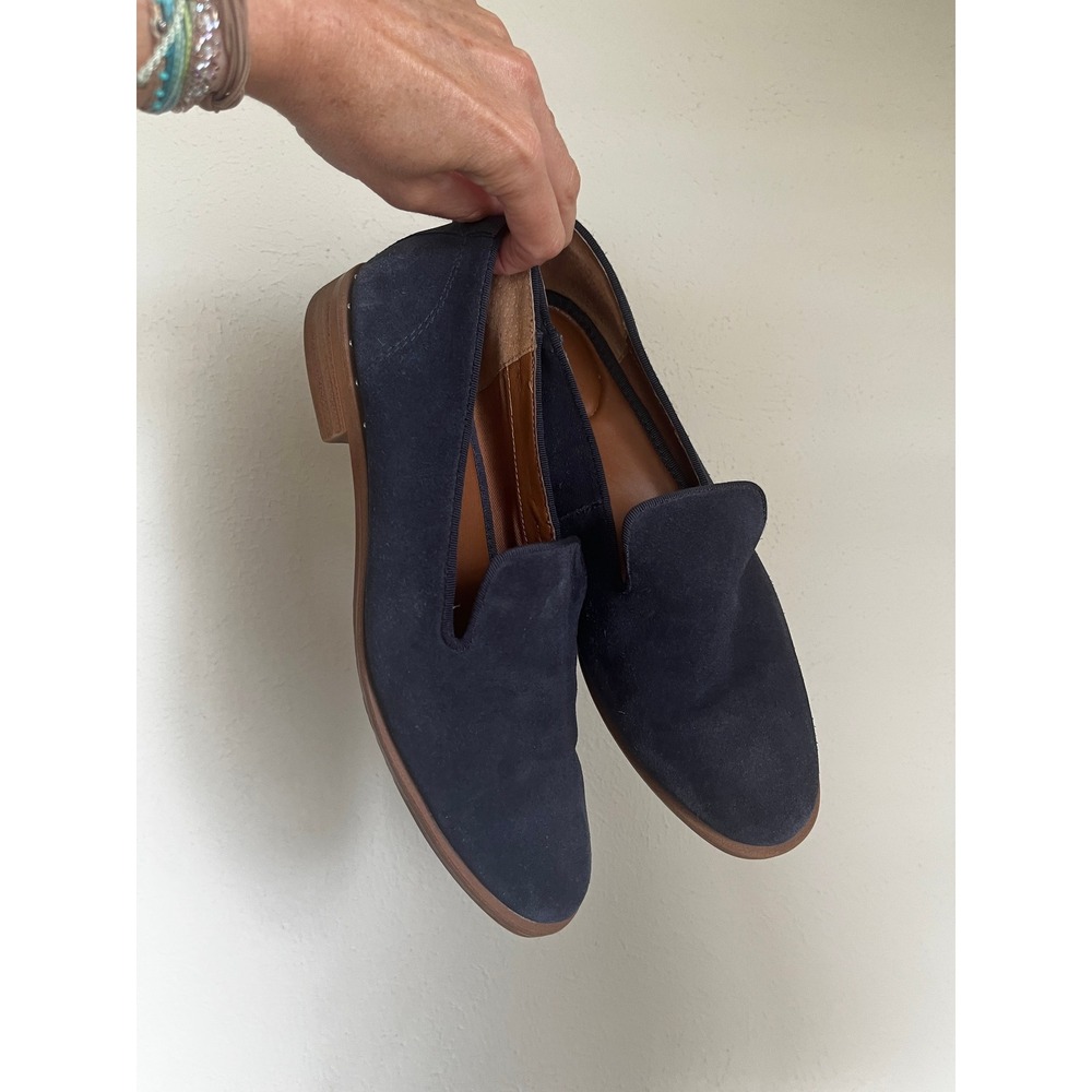 Navy Blue Suede Loafers size 8 Studded Flats Office Wear Preppy Chic Minimalist
